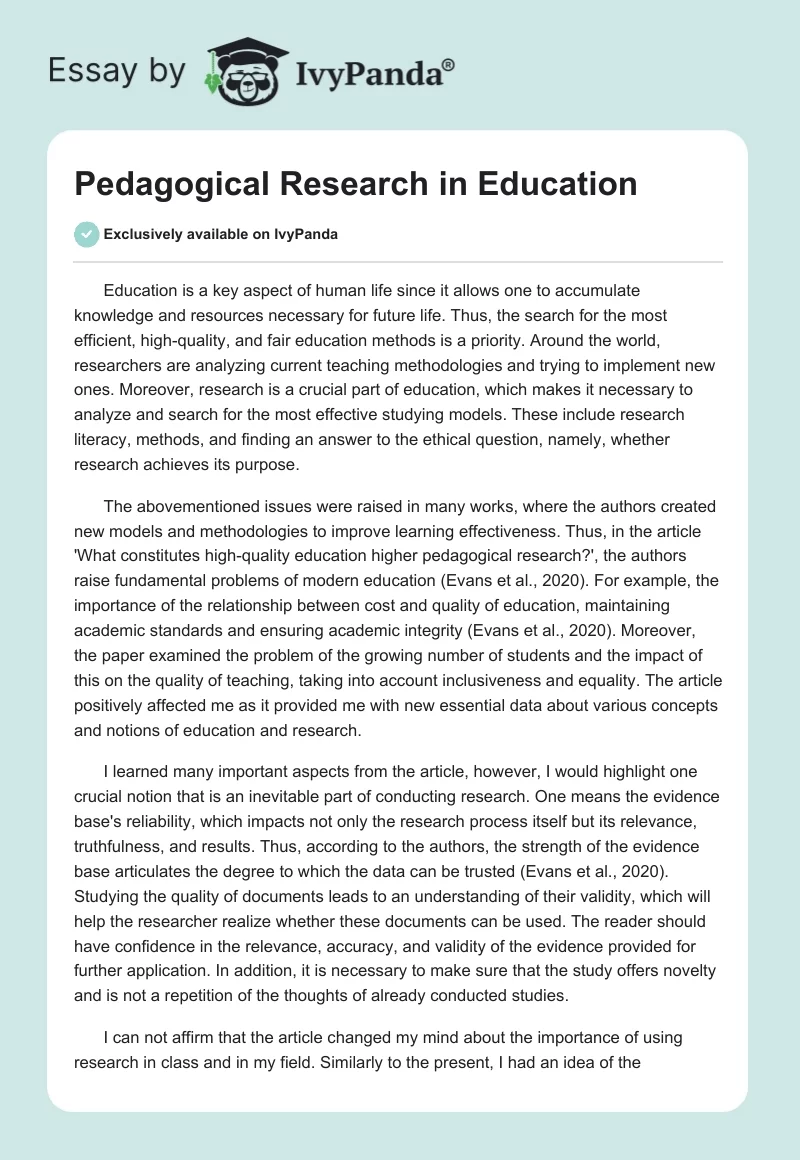 Pedagogical Research in Education. Page 1