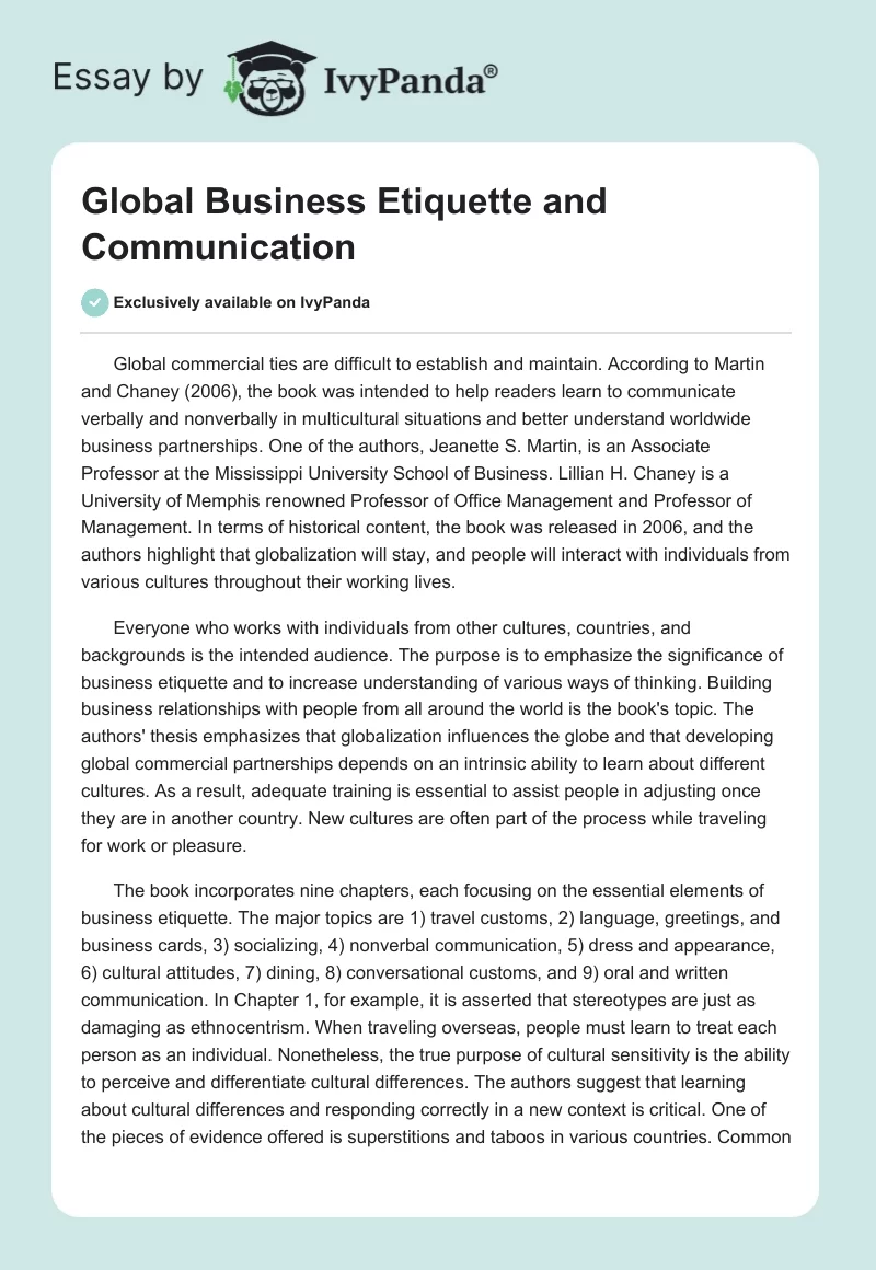 Global Business Etiquette and Communication. Page 1