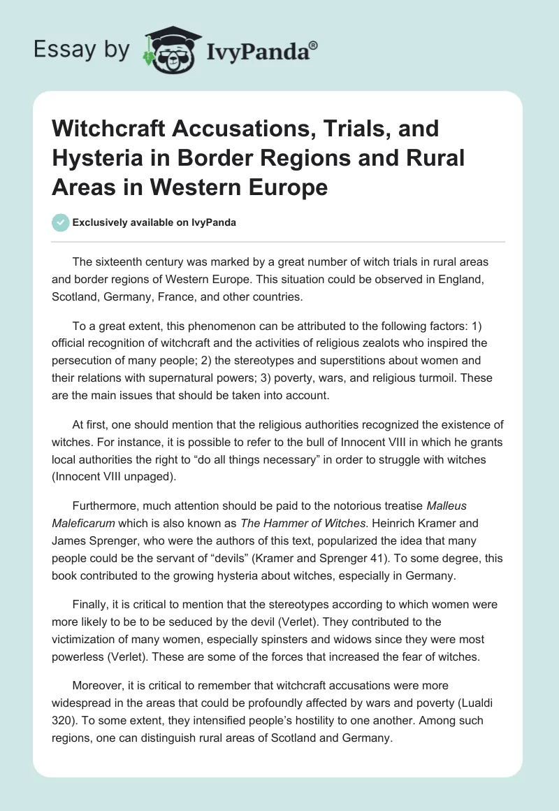 Witchcraft Accusations, Trials, and Hysteria in Border Regions and Rural Areas in Western Europe. Page 1