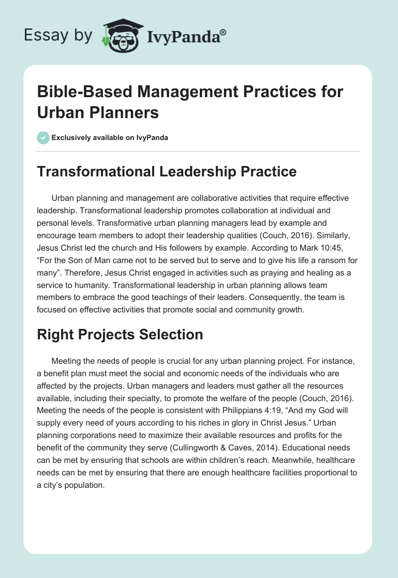 Bible-Based Management Practices for Urban Planners. Page 1