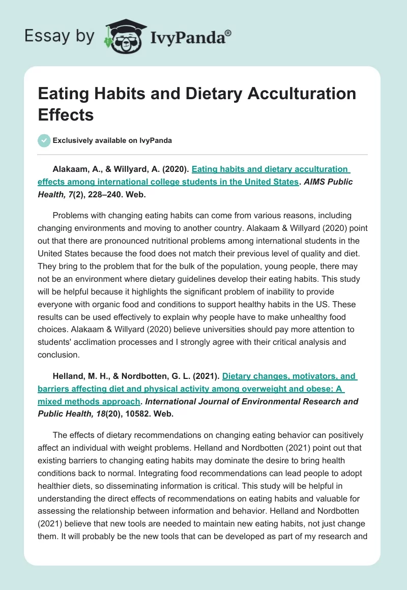 Eating Habits and Dietary Acculturation Effects. Page 1