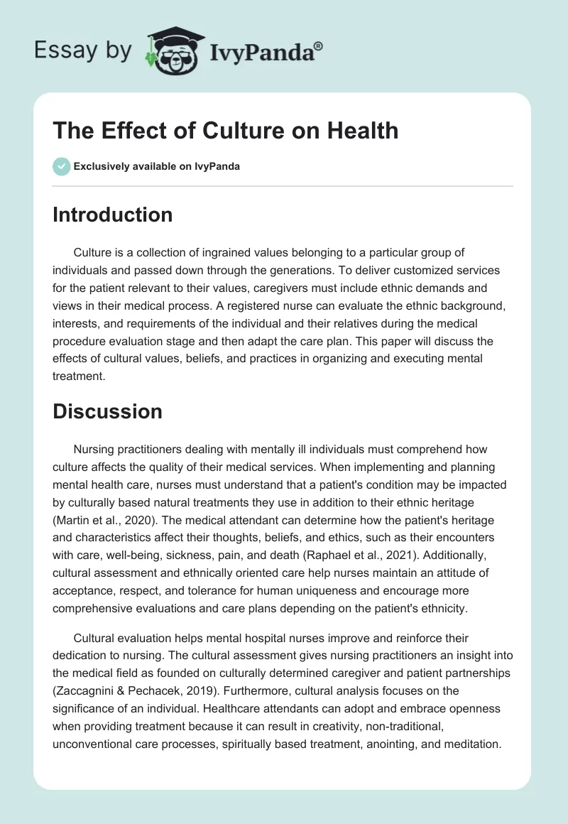 The Effect of Culture on Health. Page 1