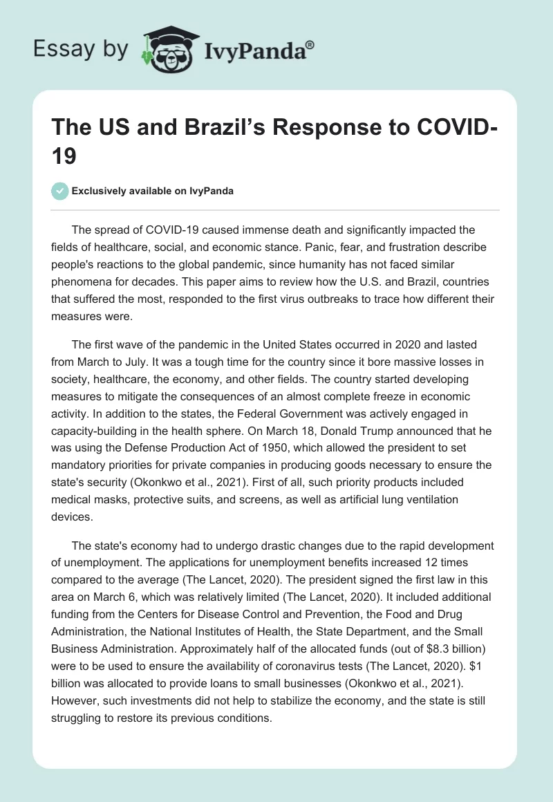 The US and Brazil’s Response to COVID-19. Page 1