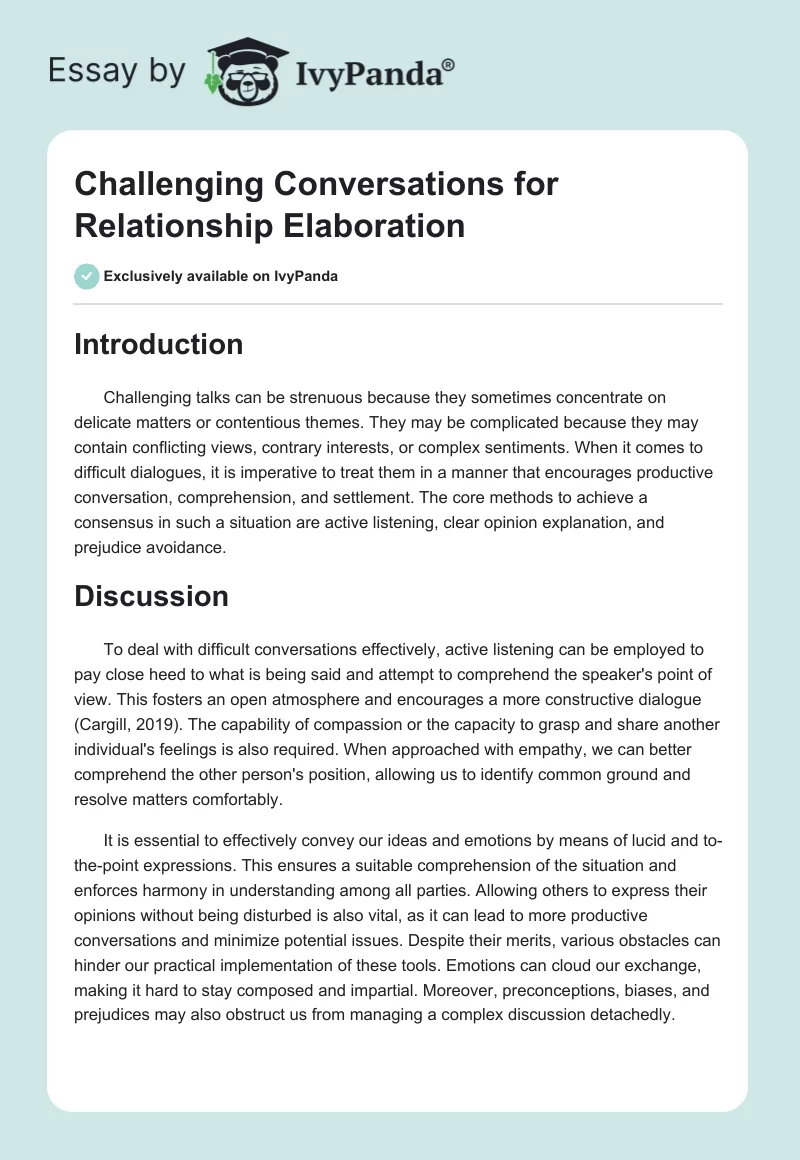 Challenging Conversations for Relationship Elaboration. Page 1