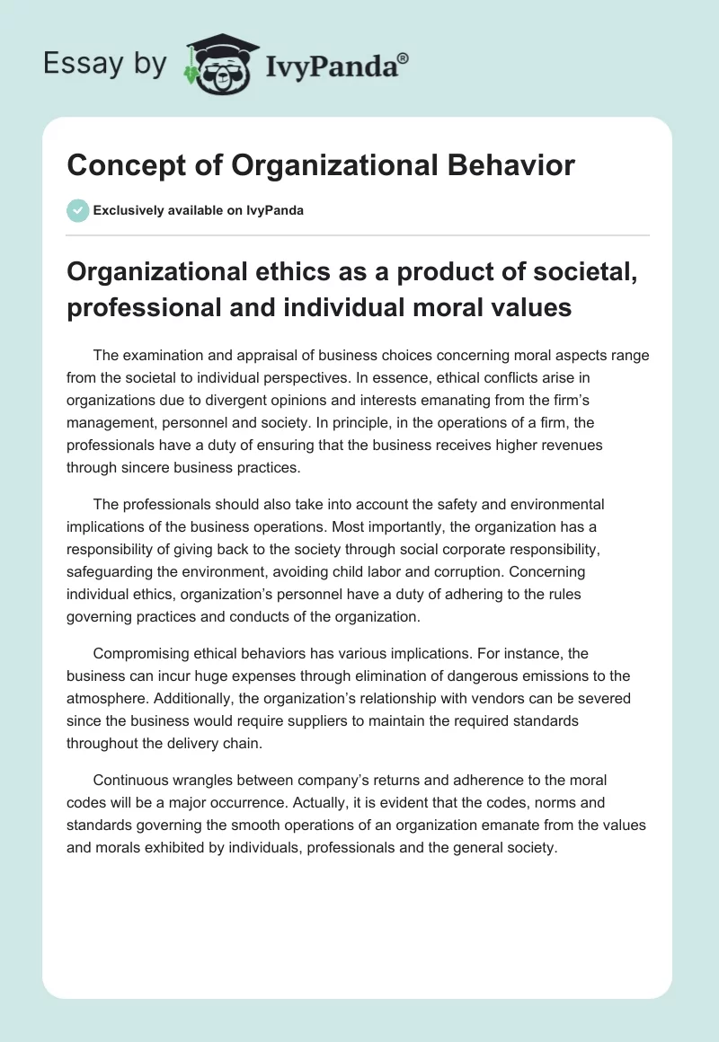 Concept of Organizational Behavior. Page 1
