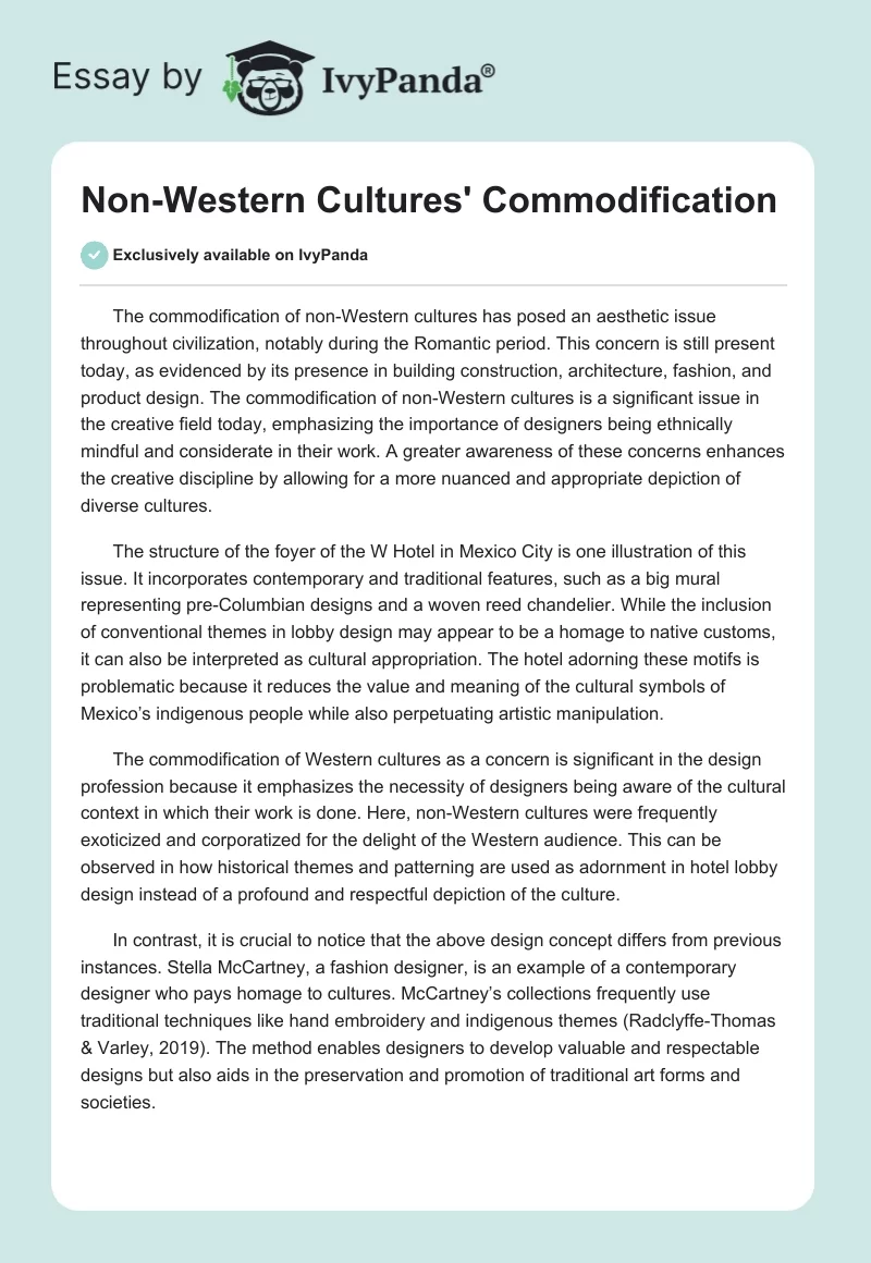 Non-Western Cultures' Commodification. Page 1