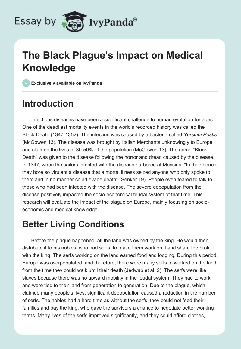 The Black Plague's Impact on Medical Knowledge. Page 1