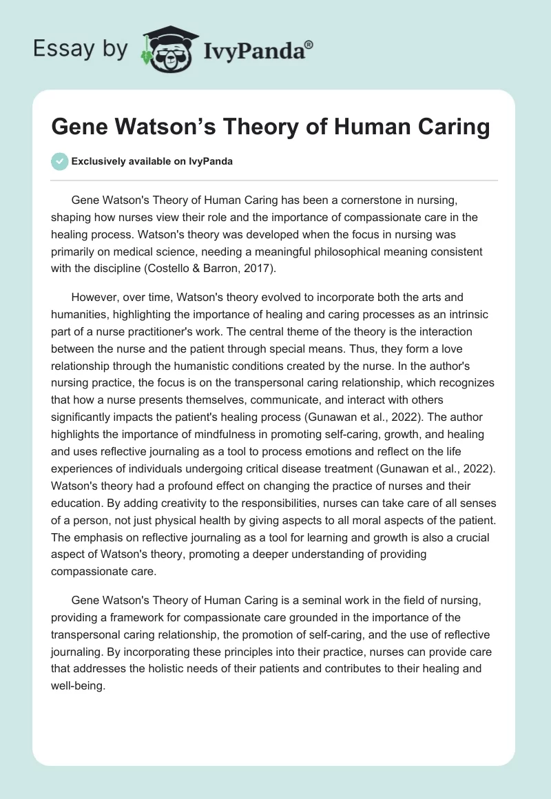 Gene Watson’s Theory of Human Caring. Page 1