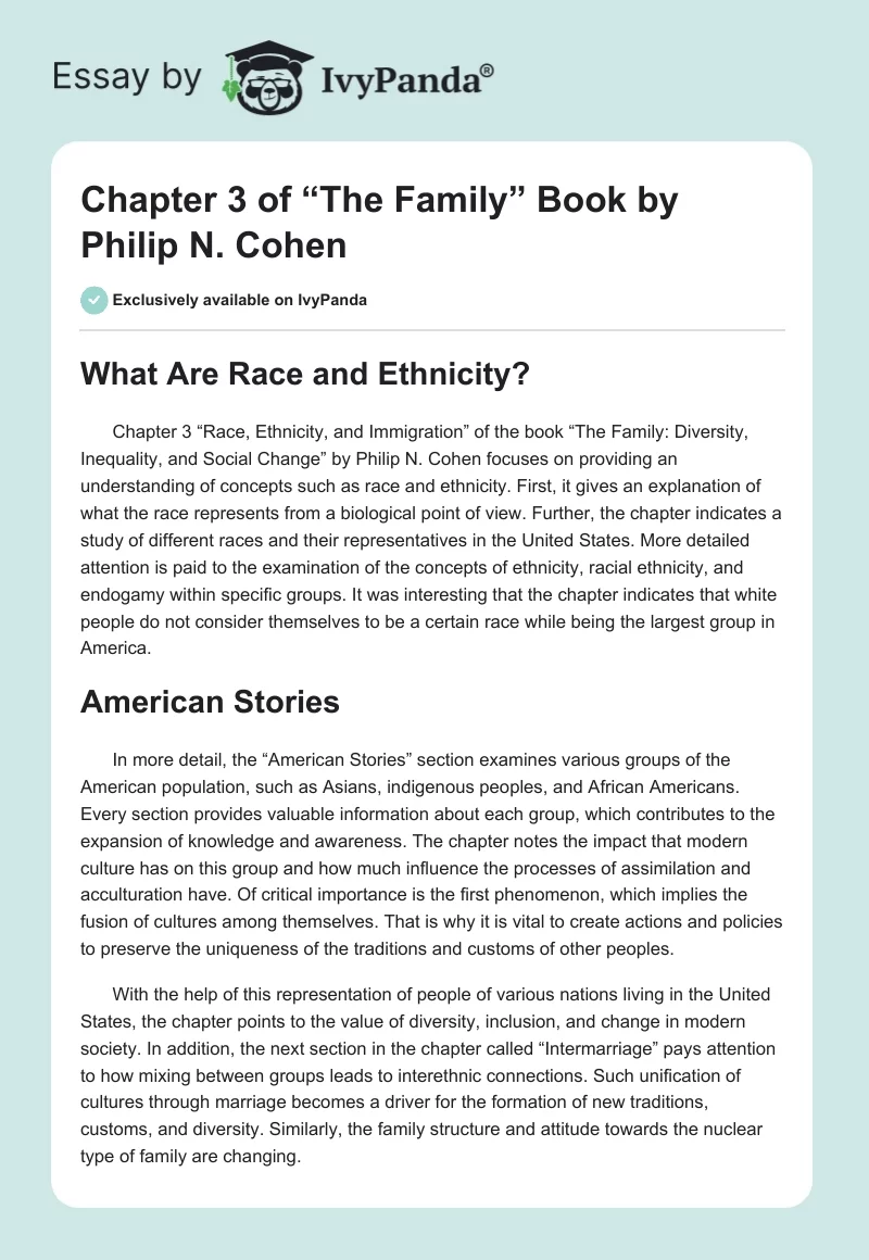 Chapter 3 of “The Family” Book by Philip N. Cohen. Page 1
