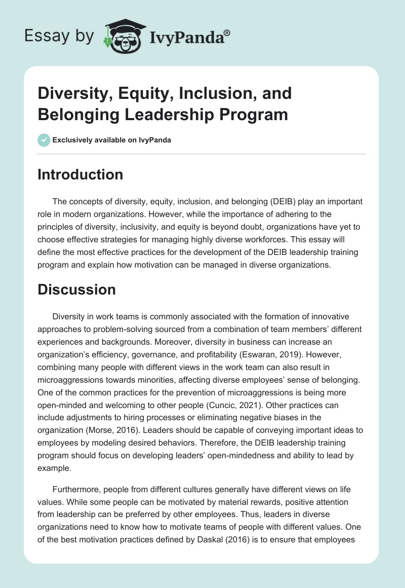Diversity, Equity, Inclusion, and Belonging Leadership Program. Page 1