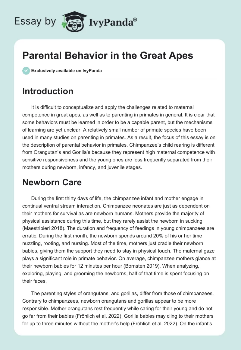 Parental Behavior in the Great Apes. Page 1