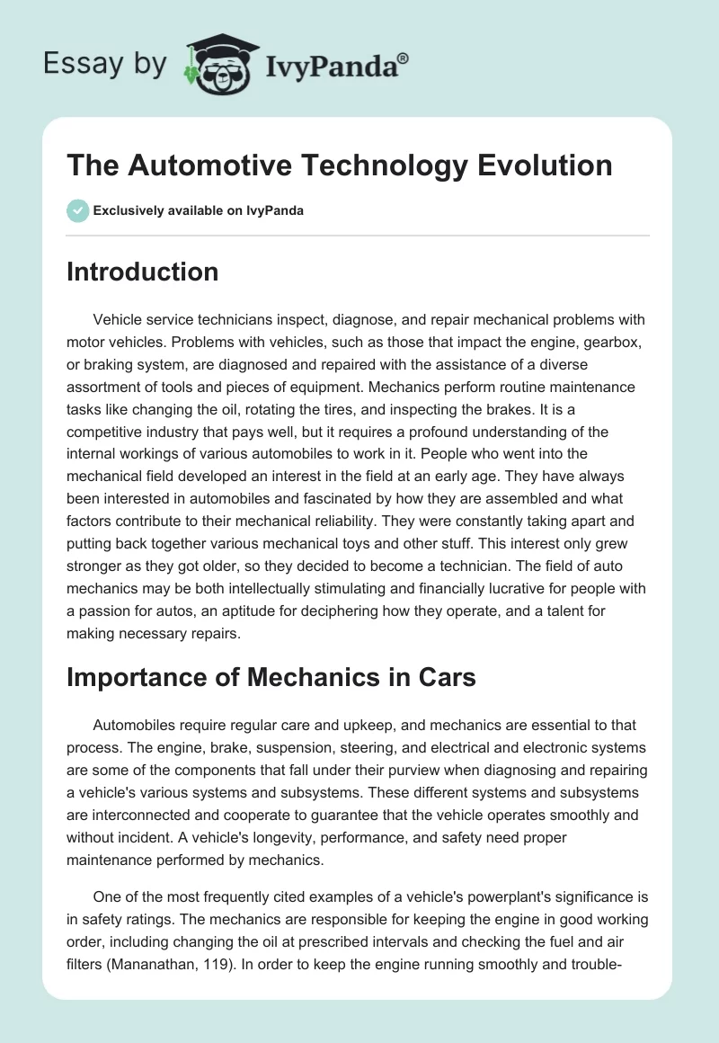 The Automotive Technology Evolution. Page 1