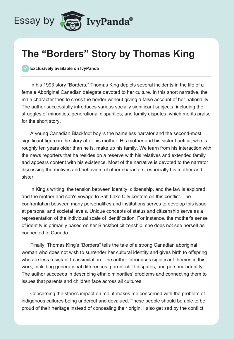 The “Borders” Story by Thomas King. Page 1