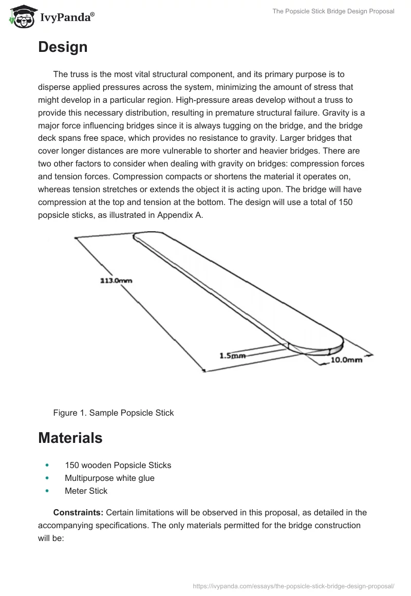 The Popsicle Stick Bridge Design Proposal. Page 2