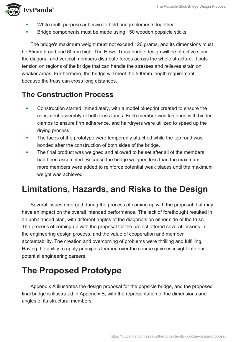The Popsicle Stick Bridge Design Proposal. Page 3