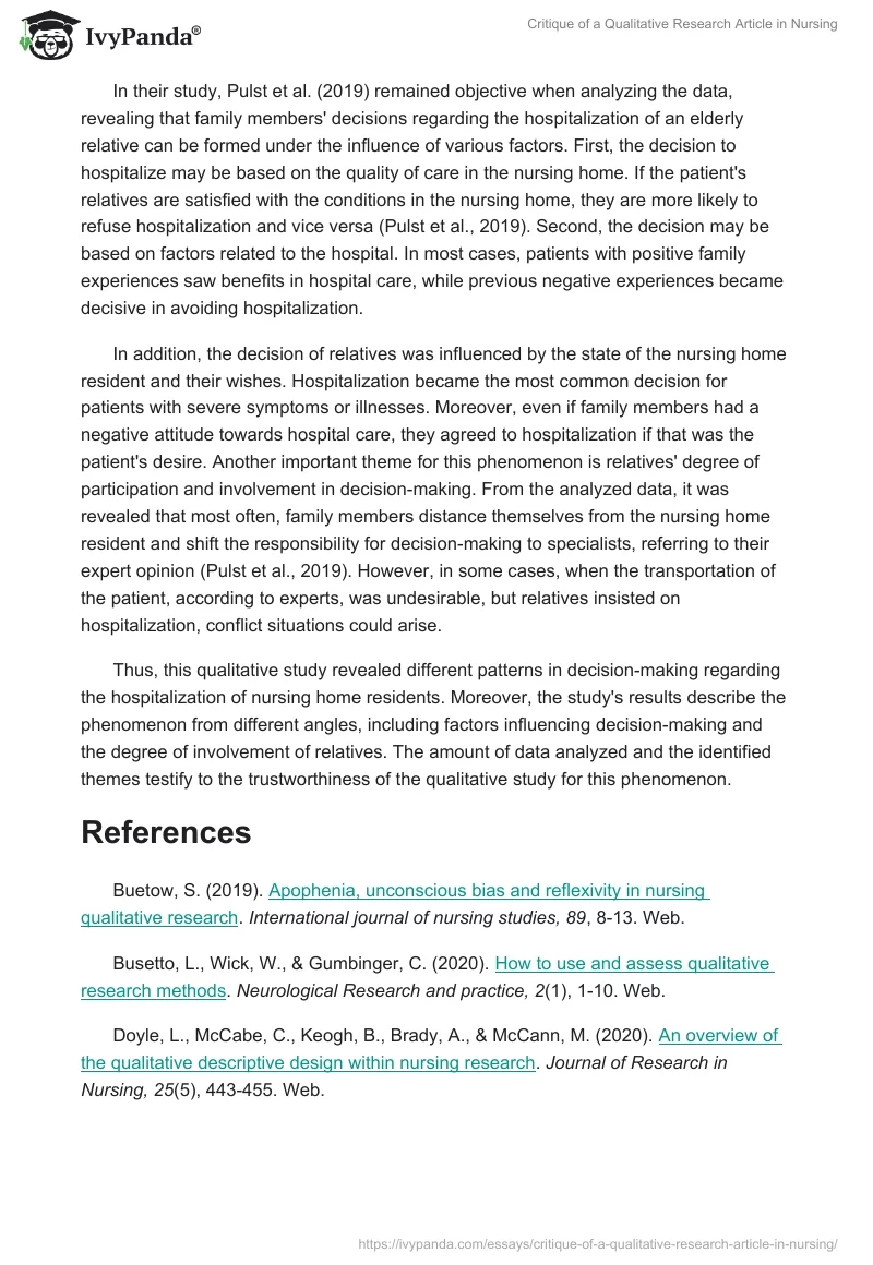 Critique of a Qualitative Research Article in Nursing. Page 2
