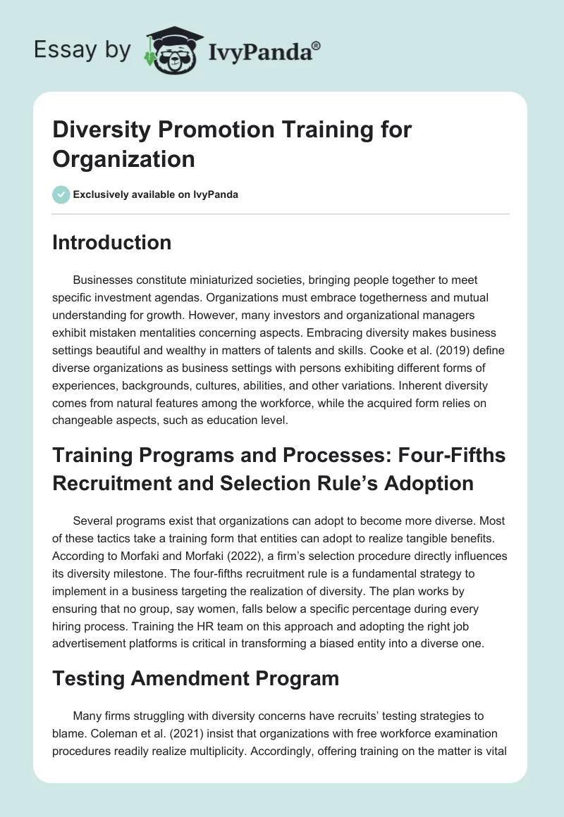 Diversity Promotion Training for Organization. Page 1