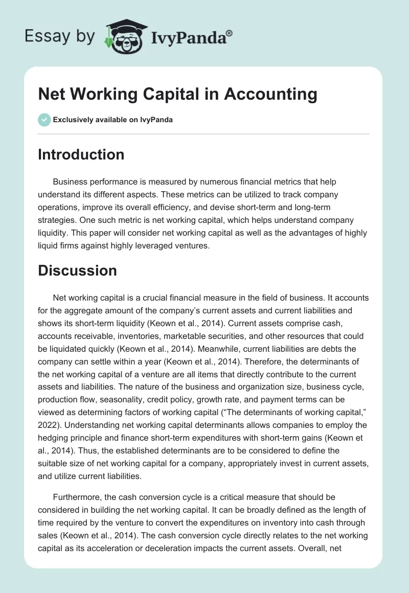 Net Working Capital in Accounting. Page 1