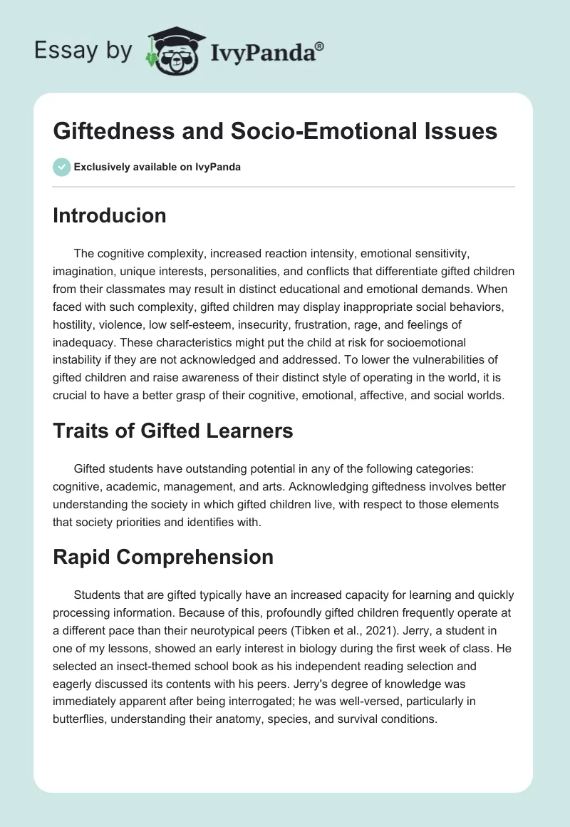Giftedness and Socio-Emotional Issues. Page 1