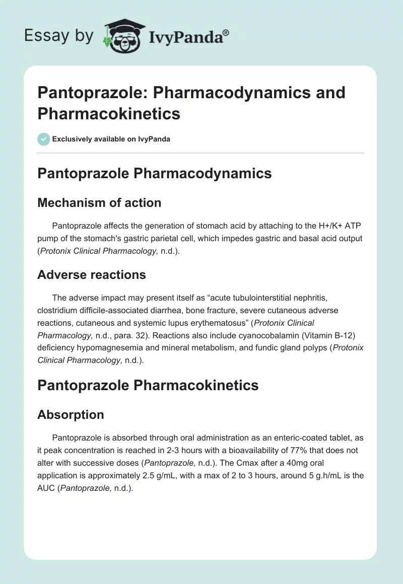 Pantoprazole: Pharmacodynamics and Pharmacokinetics. Page 1