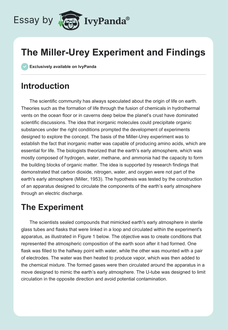 The Miller-Urey Experiment and Findings. Page 1