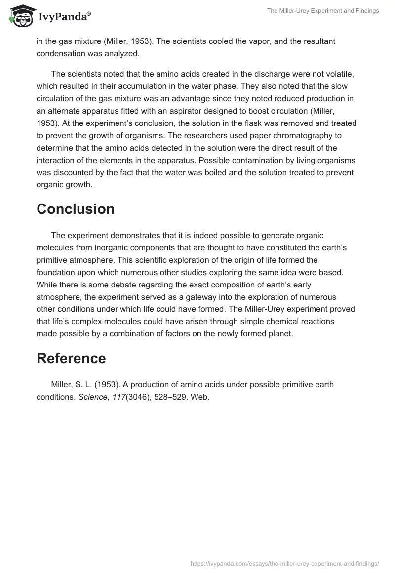 The Miller-Urey Experiment and Findings. Page 4