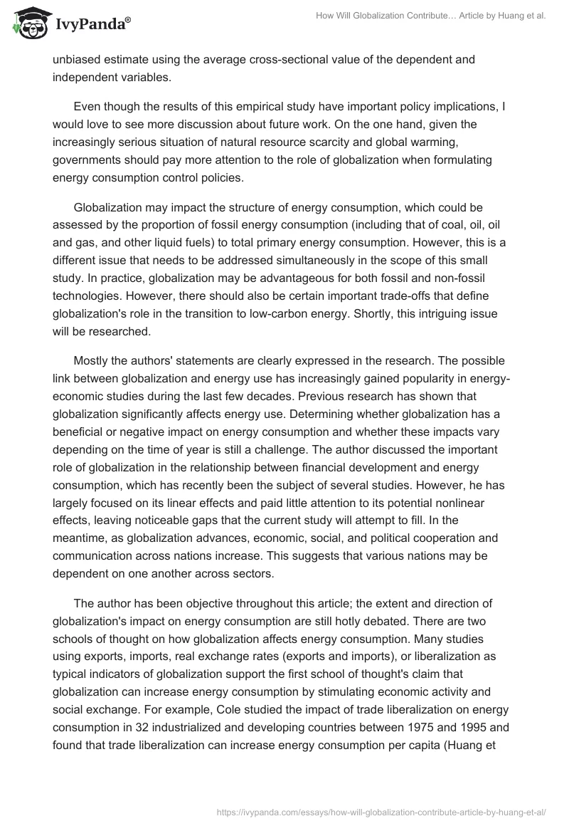 Globalization Impact on Energy Consumption: Article Critique. Page 4