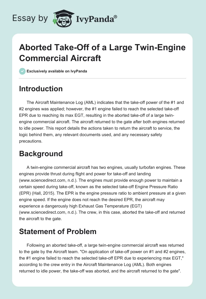 Aborted Take-Off of a Large Twin-Engine Commercial Aircraft. Page 1