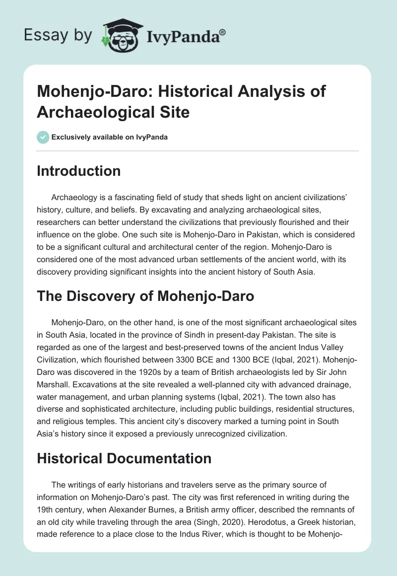 Mohenjo-Daro: Historical Analysis of Archaeological Site. Page 1