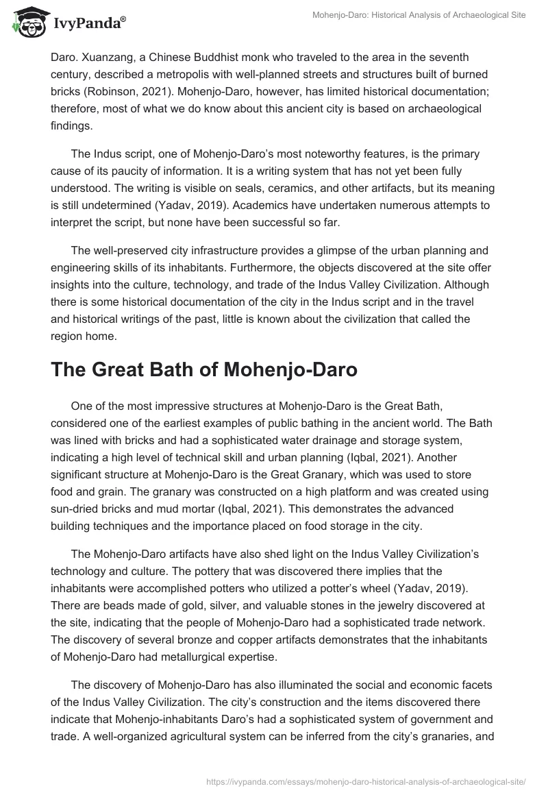Mohenjo-Daro: Historical Analysis of Archaeological Site. Page 2