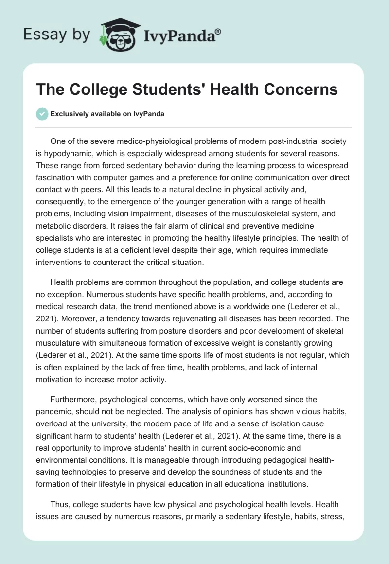 The College Students' Health Concerns. Page 1