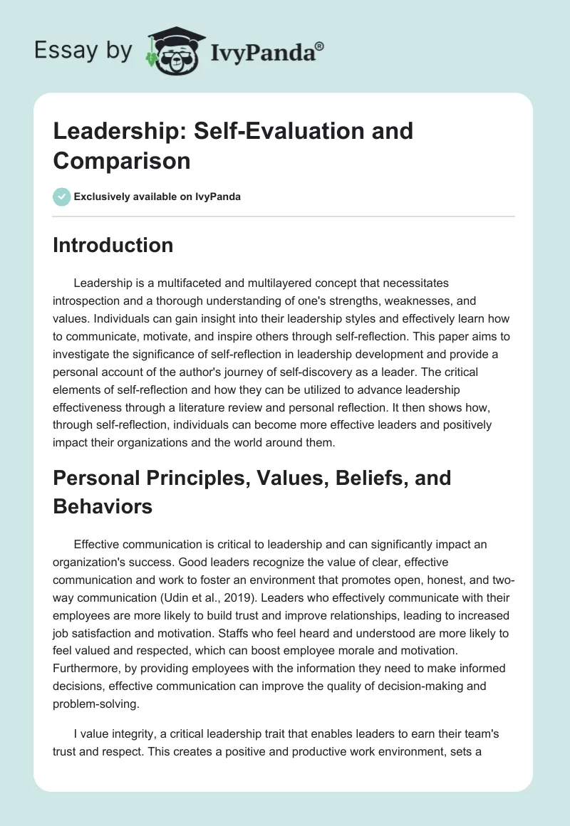 Leadership: Self-Evaluation and Comparison. Page 1