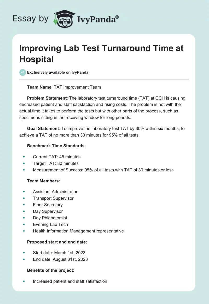 Improving Lab Test Turnaround Time at Hospital. Page 1