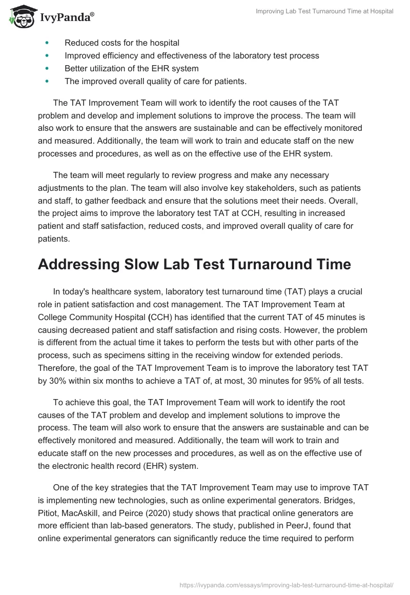 Improving Lab Test Turnaround Time at Hospital. Page 2