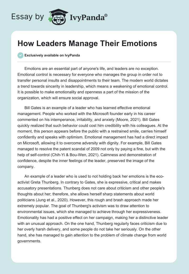 How Leaders Manage Their Emotions. Page 1