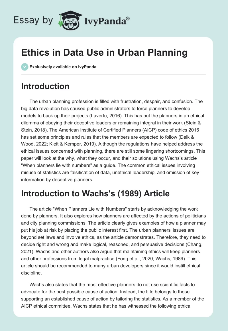 Ethics of Data Misuse in Urban Planning. Page 1