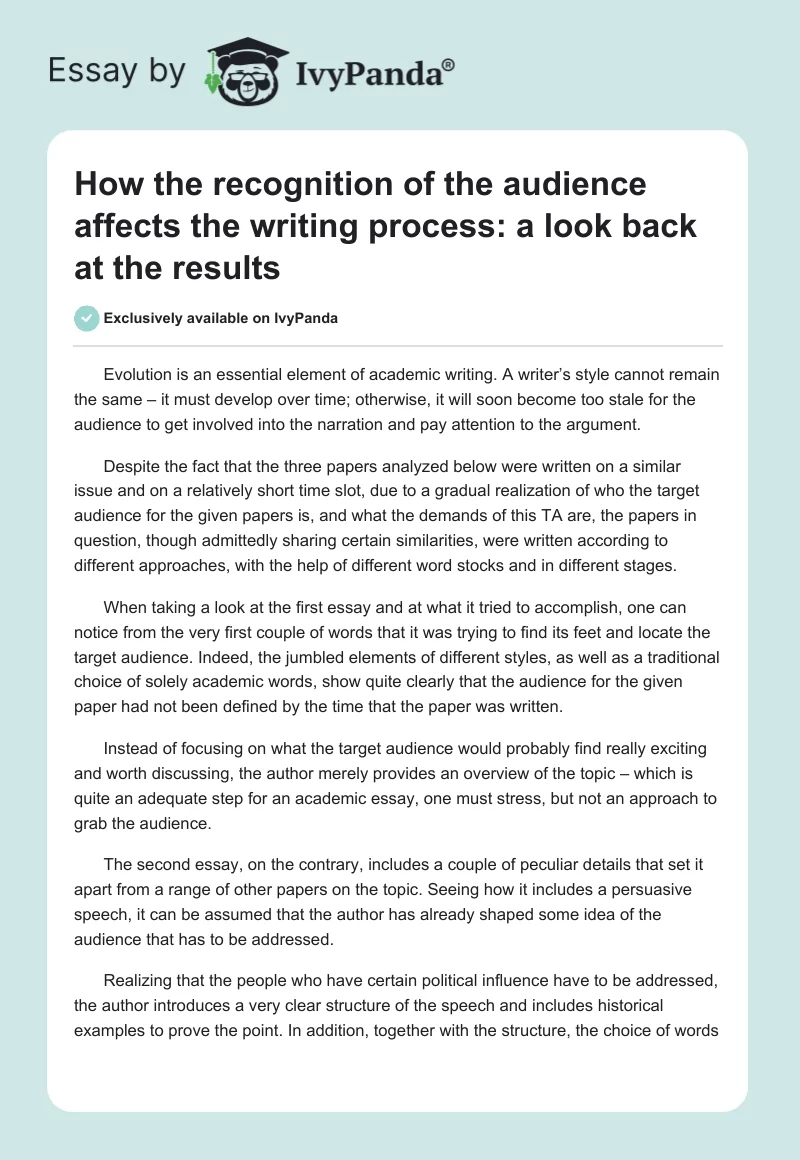 How the recognition of the audience affects the writing process: a look back at the results. Page 1