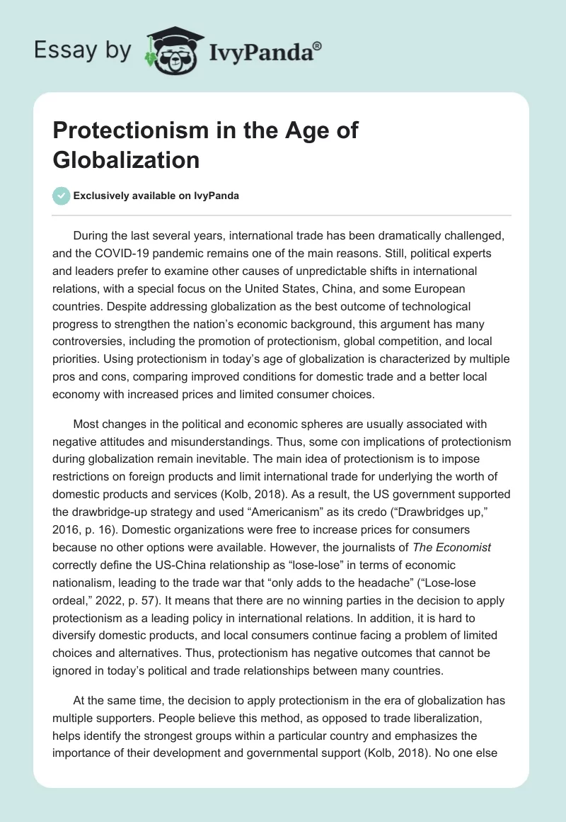 Protectionism in the Age of Globalization. Page 1