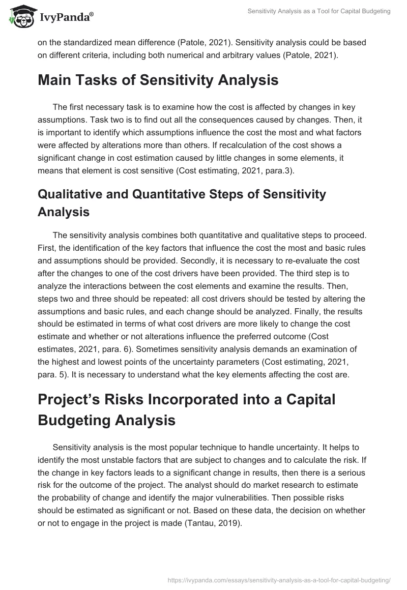 Sensitivity Analysis as a Tool for Capital Budgeting. Page 2