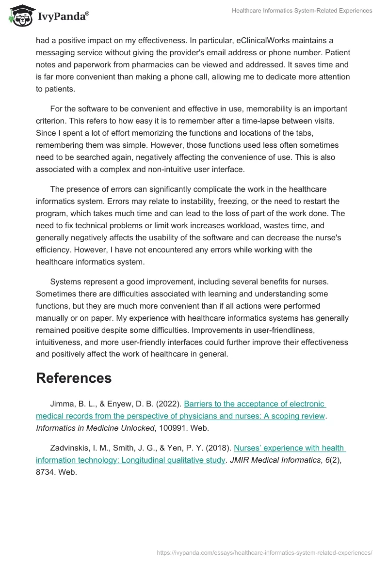 Healthcare Informatics System-Related Experiences. Page 2