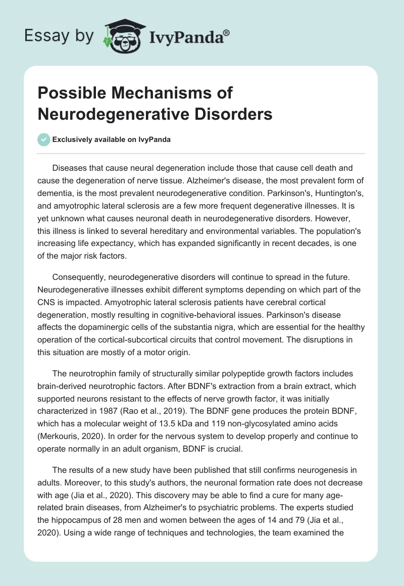 Possible Mechanisms of Neurodegenerative Disorders. Page 1
