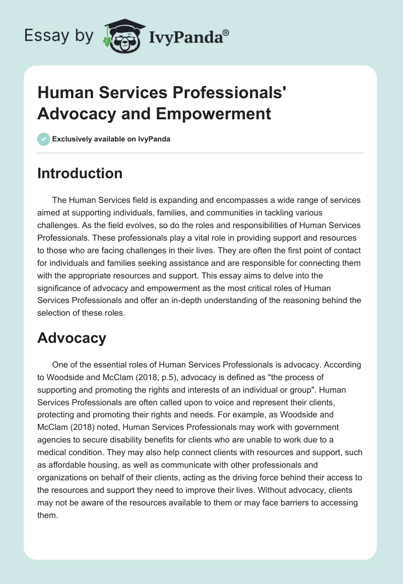 Human Services Professionals' Advocacy and Empowerment. Page 1