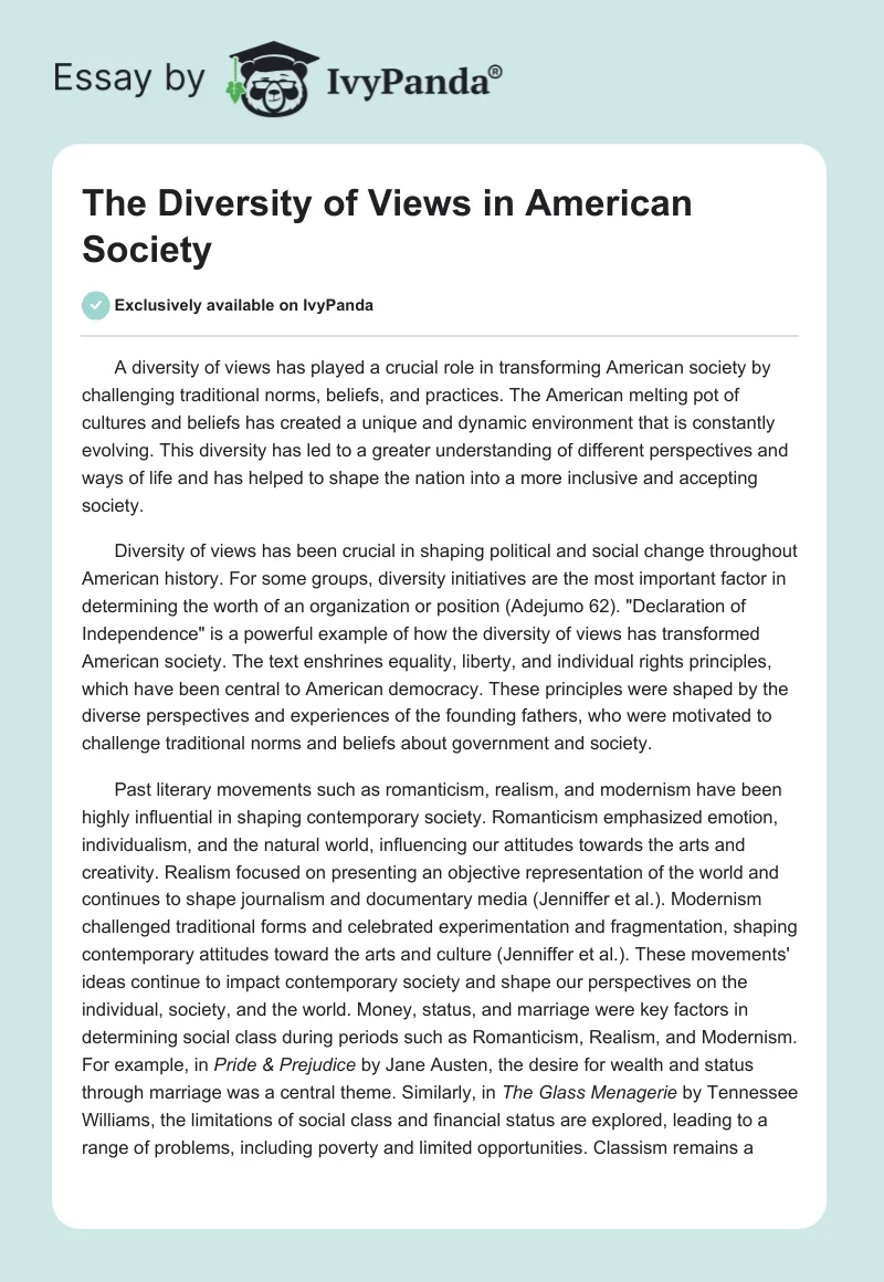 The Diversity of Views in American Society. Page 1