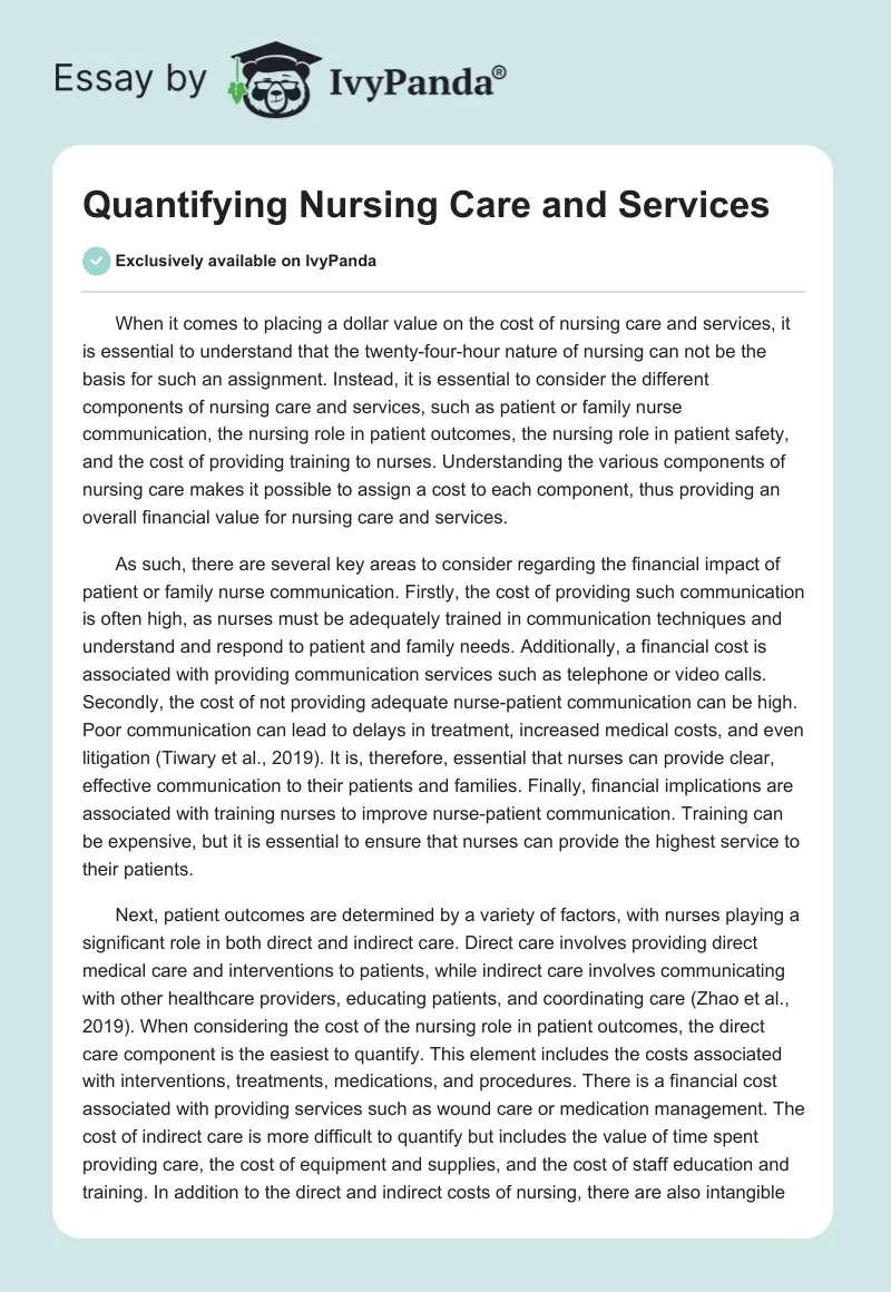 Quantifying Nursing Care and Services. Page 1