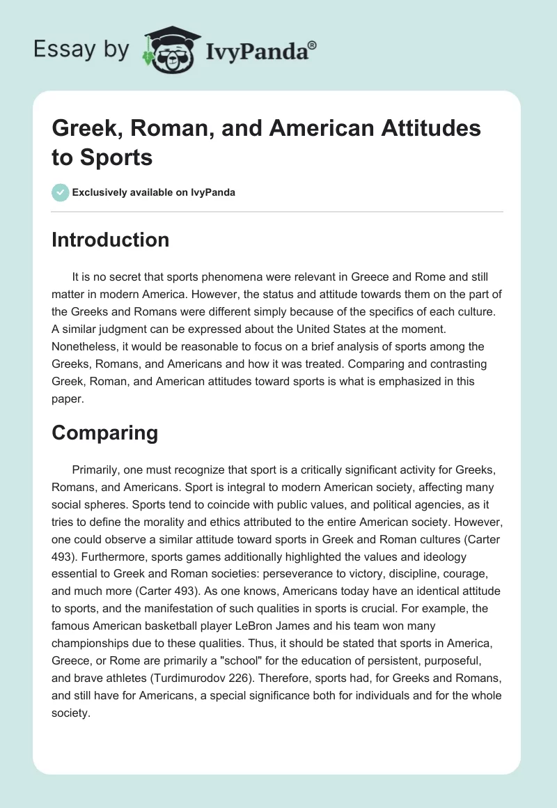 Greek, Roman, and American Attitudes to Sports. Page 1