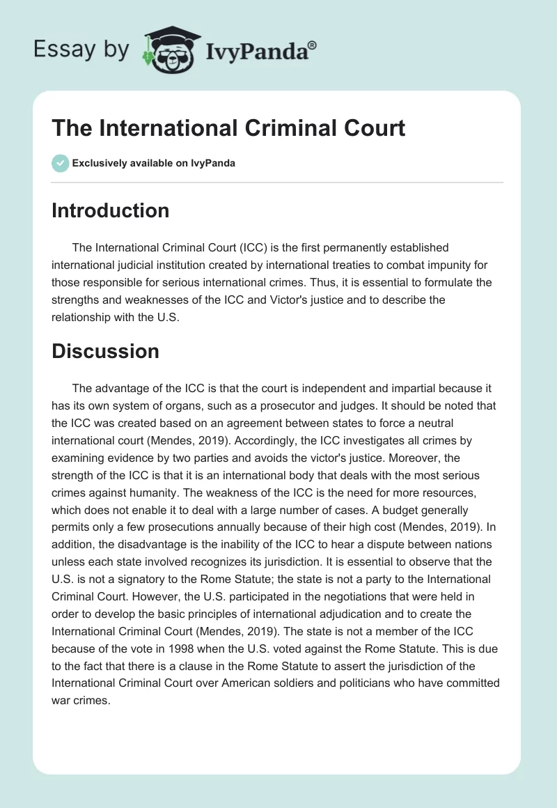 The International Criminal Court. Page 1