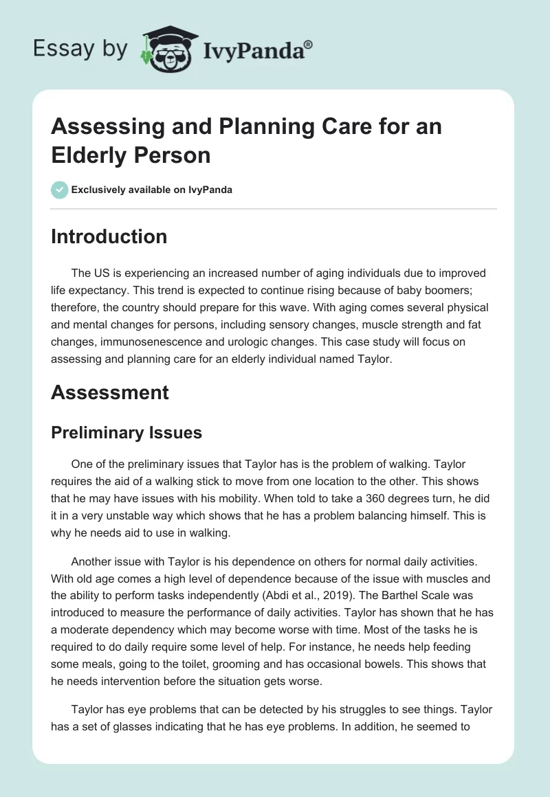 Assessing and Planning Care for an Elderly Person. Page 1