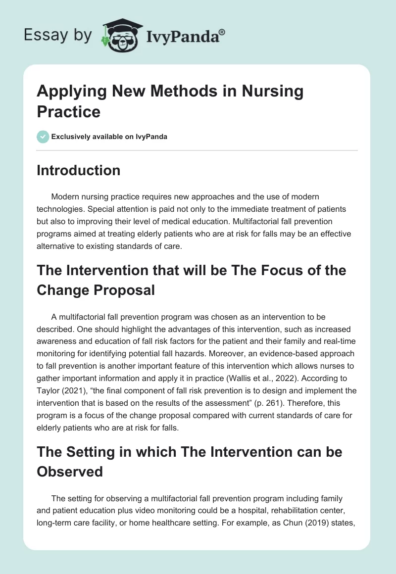 Applying New Methods in Nursing Practice. Page 1