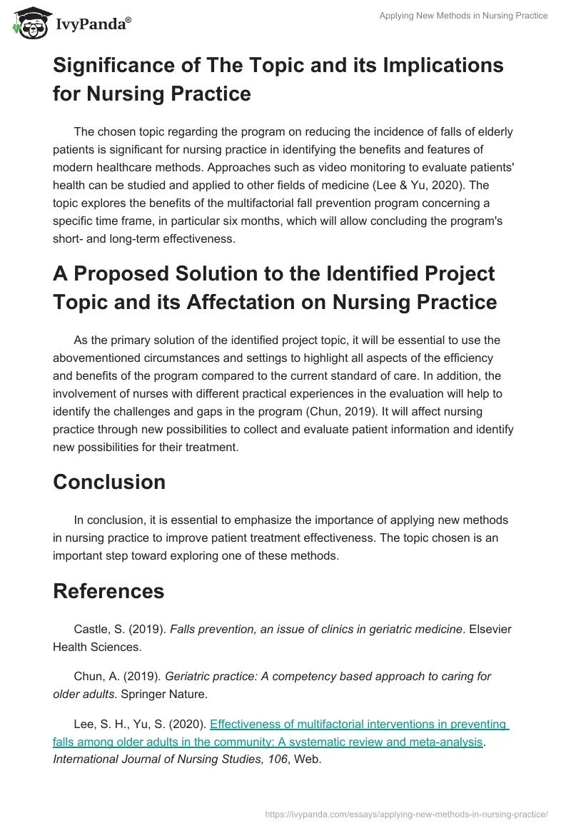 Applying New Methods in Nursing Practice. Page 3