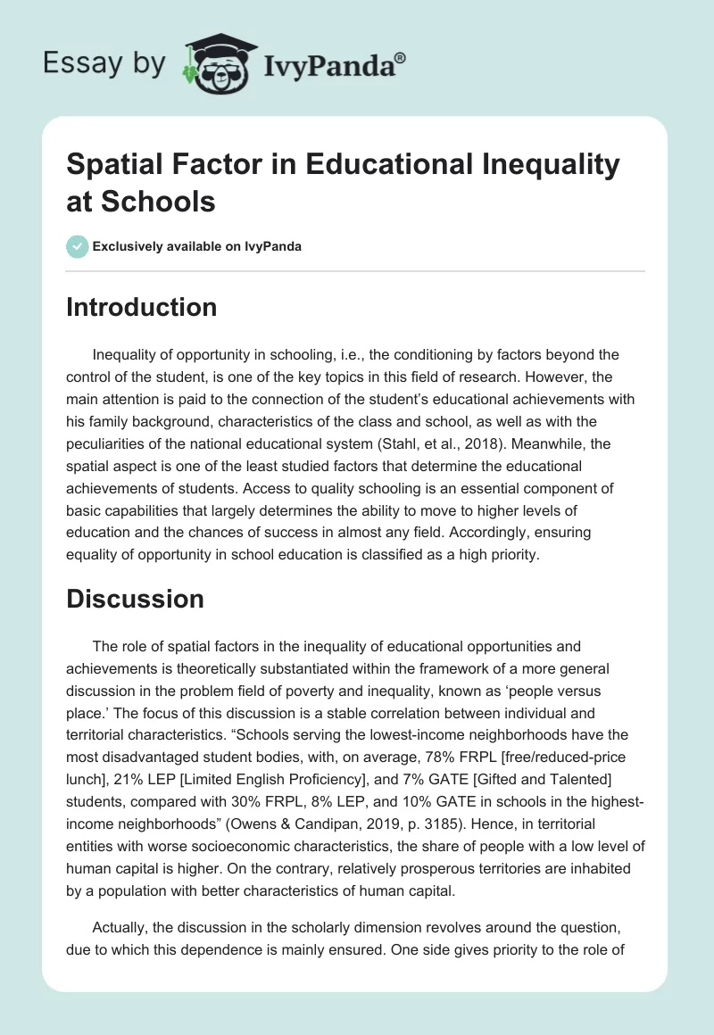 Spatial Factor in Educational Inequality at Schools. Page 1